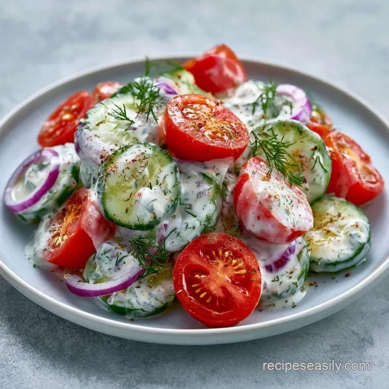 Vibrant red and green vegetable slices arranged in a white ceramic bowl with a glossy, creamy white sauce.