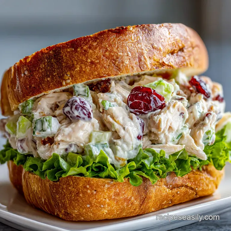 Elegant chicken salad sandwich on a plate with crisp lettuce and ripe tomato slices, showcasing fresh, vibrant ingredients.
