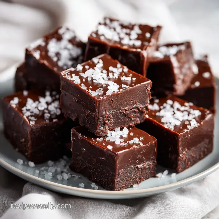 Neatly arranged chocolate cubes on a white ceramic platter, garnished with a few fresh raspberries and mint leaves.