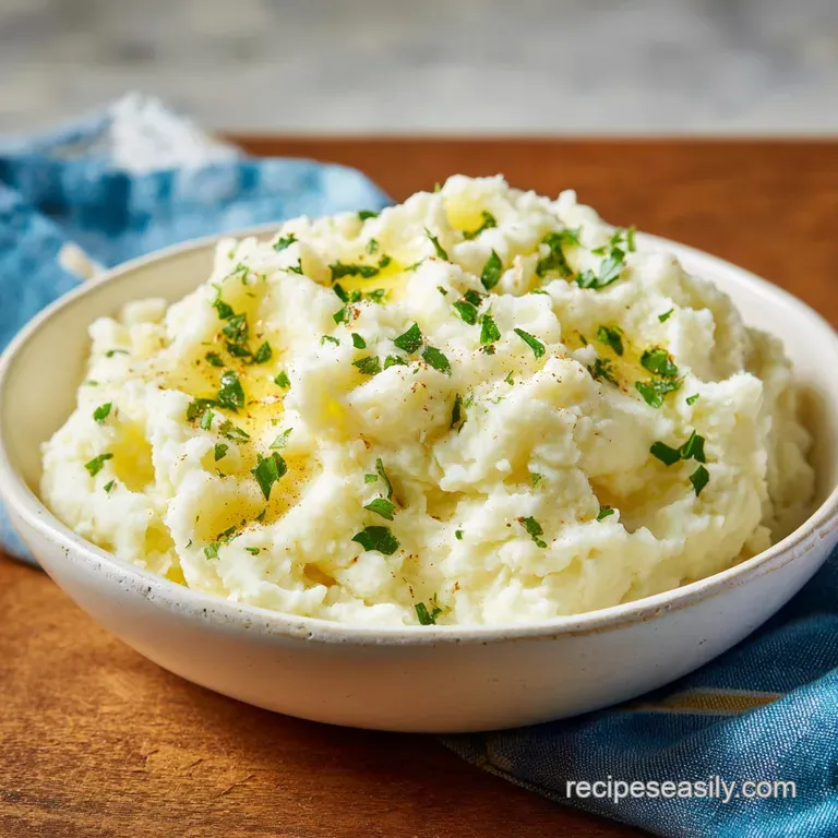 A swirl of smooth mashed potatoes, topped with fresh chives. The creamy texture contrasts against the dark plate for a res...