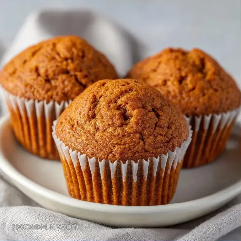 A single golden muffin on a marble plate, accented by a swirl of honey and a handful of fresh blueberries.