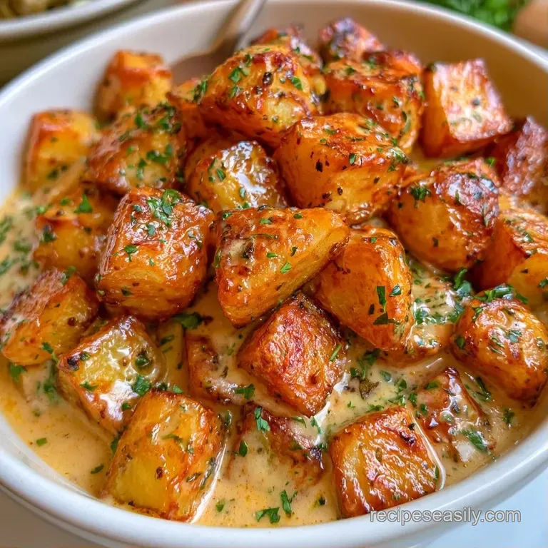 A square slice of cheesy potatoes on a white ceramic plate, garnished with fresh chives and a side of greens.