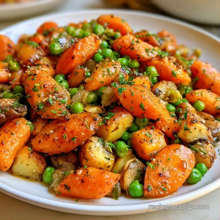 A square slice of cheesy baked vegetables on a white plate, garnished with a sprig of fresh green parsley