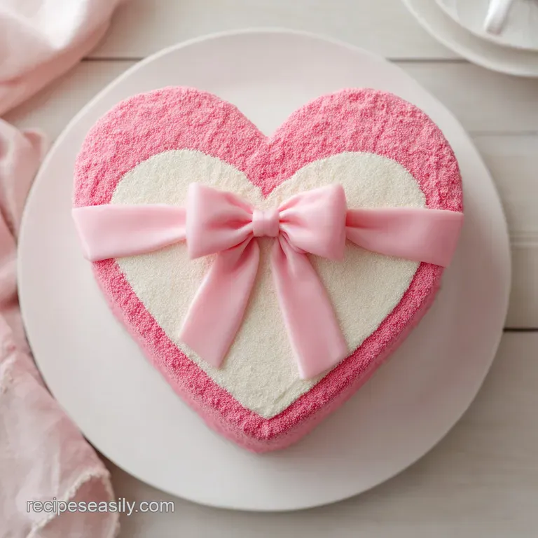 Heart Pink Cake with Pink Bow: Swiss Meringue Buttercream