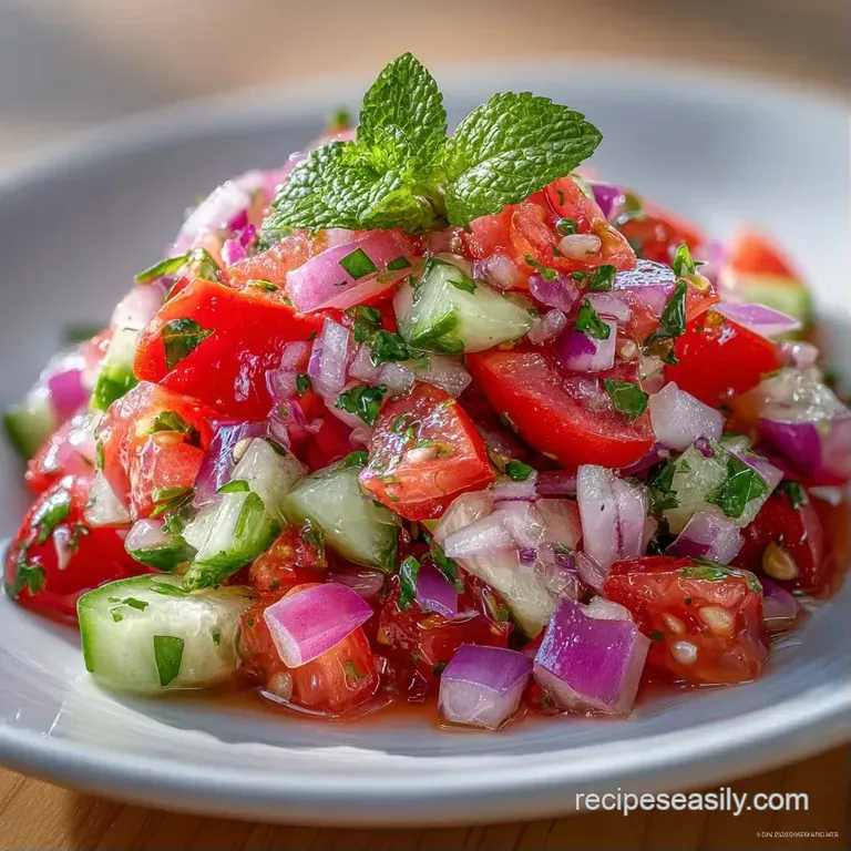 Colorful medley of finely diced vegetables in a white ceramic bowl topped with bright green cilantro leaves.