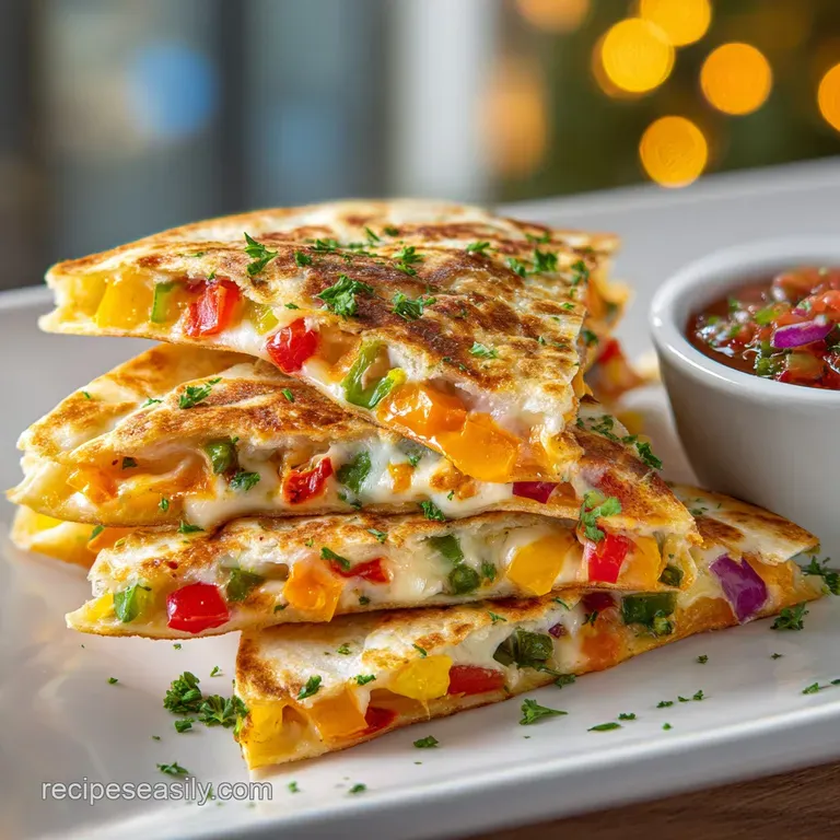 Neatly sliced grilled tortillas on a ceramic platter paired with scoops of avocado dip and zesty tomato salsa.
