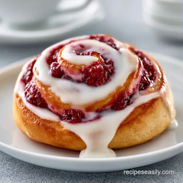 Sliced dessert rolls arranged on a marble tray, topped with fresh red berries and a light dusting of sugar.