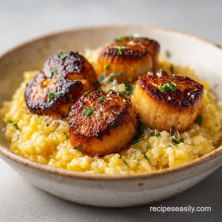Lemon Butter Scallops Over Parmesan Risotto