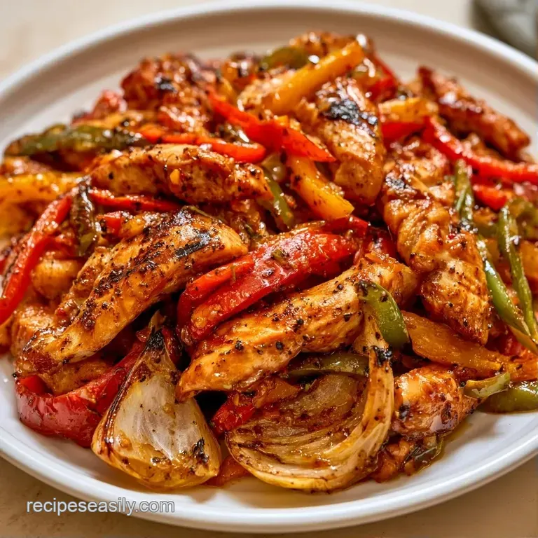 Charred chicken and vibrant peppers served with warm flour tortillas, fresh lime wedges, and sliced avocado.