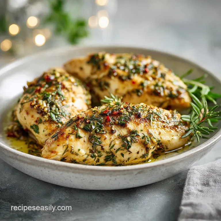 Slices of succulent, herb-infused chicken breast atop a vibrant salad with bright vegetables.