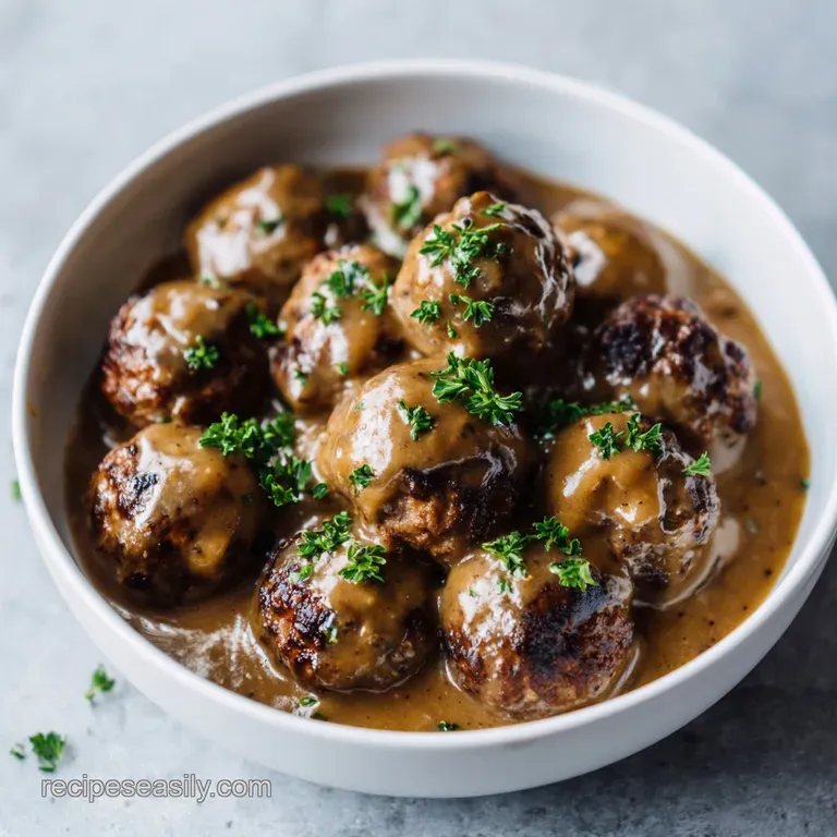 Slow Cooker Salisbury Steak Meatballs Recipe with Brown Gravy