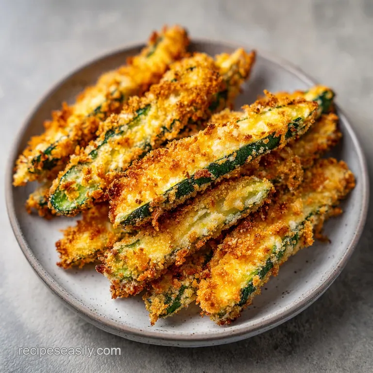 Piled high on a white platter, golden breaded pickle slices paired with a creamy white dipping sauce and parsley.