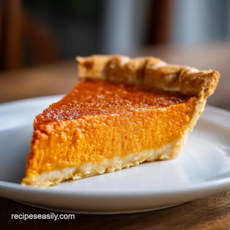 A slice of creamy orange custard on a white plate, topped with a fluffy dollop of whipped cream and nutmeg.