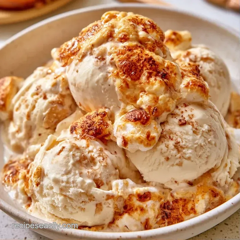 Three perfect scoops of white frozen cream topped with golden-brown torched peaks in a sleek glass dessert coupe.