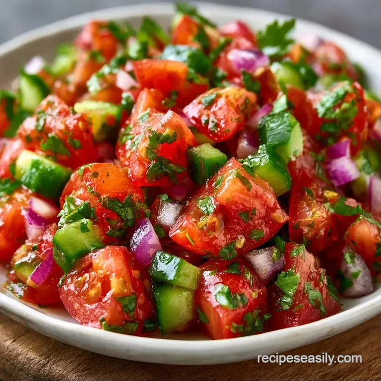 Vibrant mix of diced red, green, and white vegetables in a white ceramic bowl topped with fresh cilantro sprigs.
