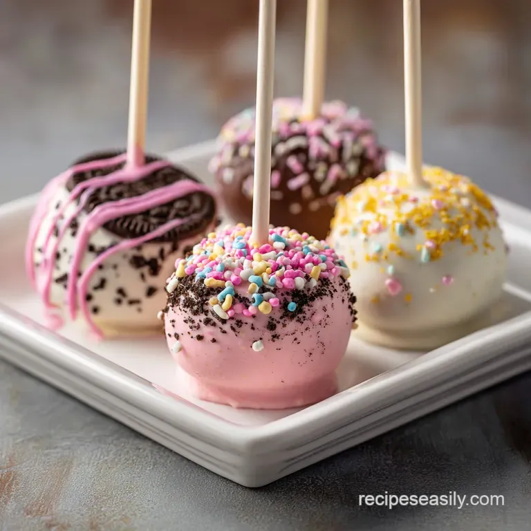Elegant display of Valentine's Oreo pops. Drizzled chocolate creates a smooth texture with sprinkles providing festive pop...
