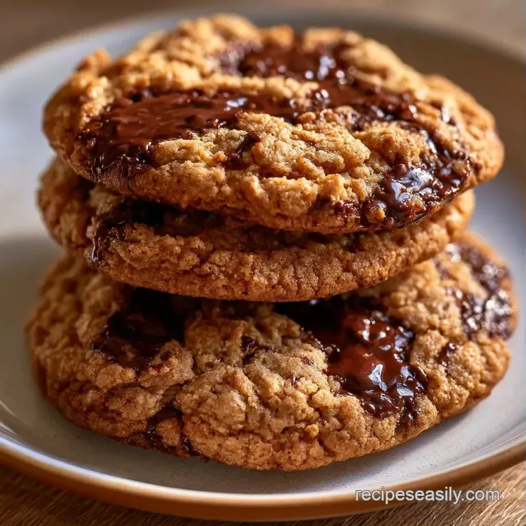 A neat stack of earthy-brown cookies on a white ceramic plate beside a cold glass of milk and a linen napkin.